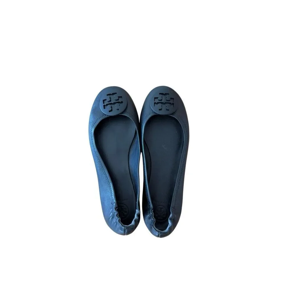 Tory Burch Womens Black Minnie Travel Leather Slip On Ballerina Flats Size 8.5